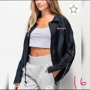 Champion Zipper Tape Black Crop Coaches Jacket